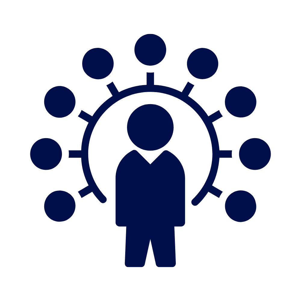 An icon representing additional skills for data analytics with a central figure surrounded by connected nodes.