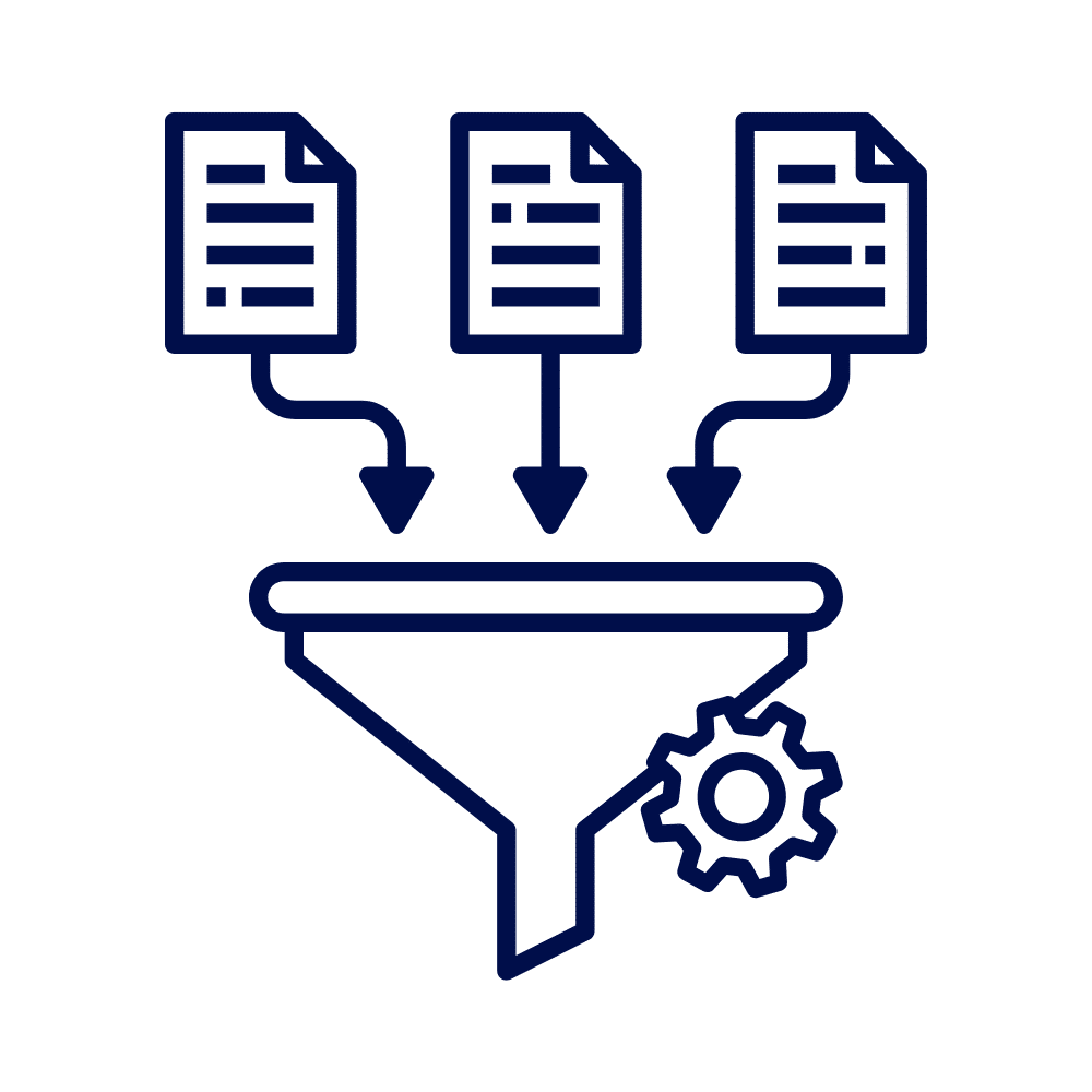 A navy-blue cloud icon featuring an upward-pointing arrow.